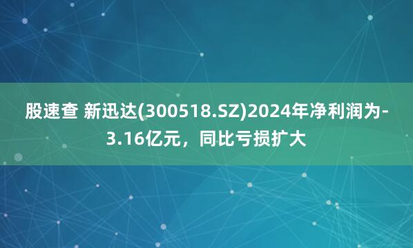 股速查 新迅达(300518.SZ)2024年净利润为-3.16亿元，同比亏损扩大